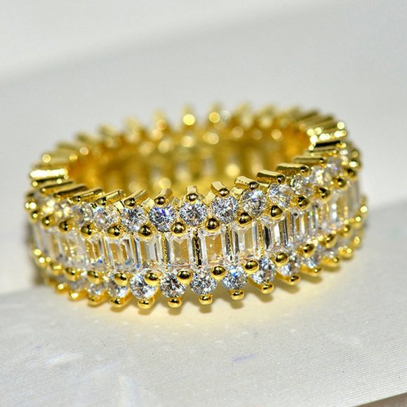 Jewelry - Gold Plated Pave Baguette Round Eternity Ring